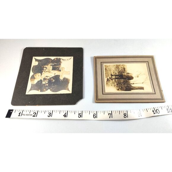 Antique Black & White Mounted Gravestone/Boy Photographs With Decorative Borders - Picture 8 of 8